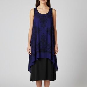 SLNY SL Fashions Size 10 Purple and Black Sleeveless Midi Dress